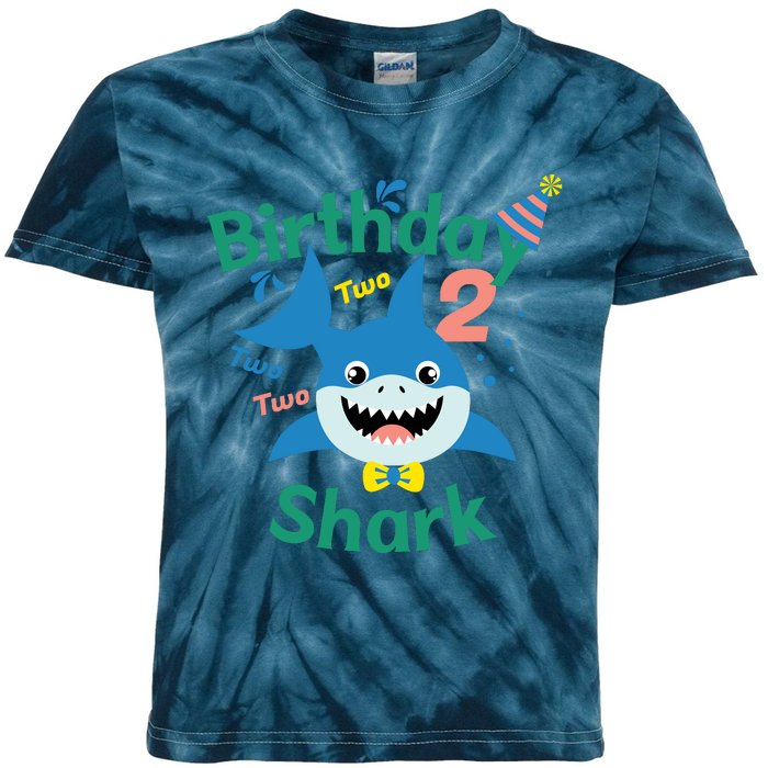 Birthday Shark Two Two Two 2nd Birthday Party Kids Tie-Dye T-Shirt