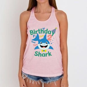 Birthday Shark Two Two Two 2nd Birthday Party Women's Knotted Racerback Tank