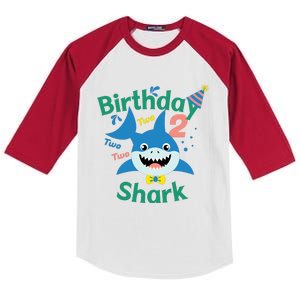 Birthday Shark Two Two Two 2nd Birthday Party Kids Colorblock Raglan Jersey