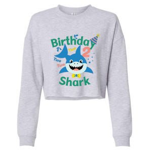 Birthday Shark Two Two Two 2nd Birthday Party Cropped Pullover Crew