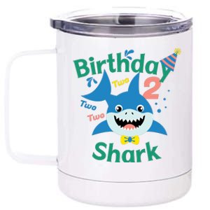 Birthday Shark Two Two Two 2nd Birthday Party 12 oz Stainless Steel Tumbler Cup