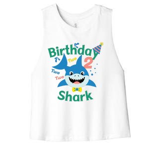 Birthday Shark Two Two Two 2nd Birthday Party Women's Racerback Cropped Tank