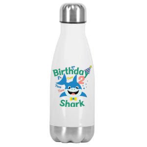 Birthday Shark Two Two Two 2nd Birthday Party Stainless Steel Insulated Water Bottle