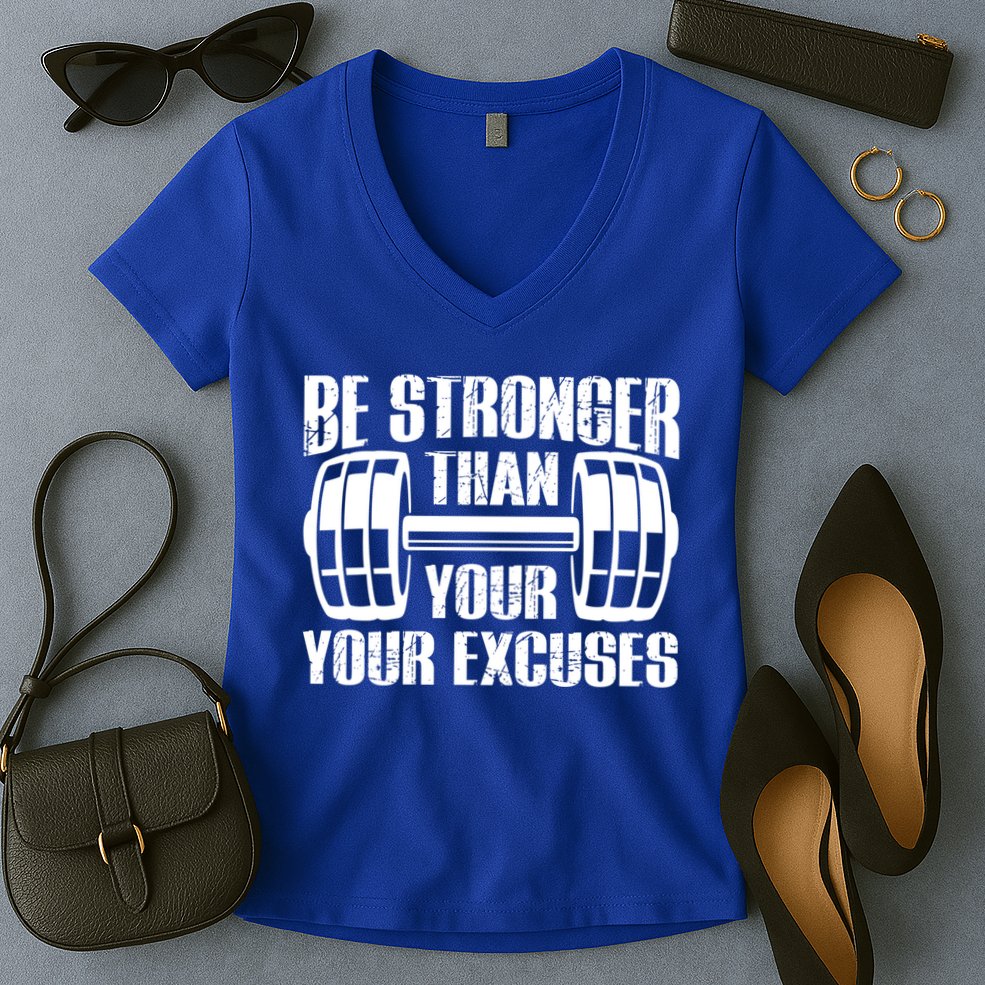 Be Stronger Than Your Excuses Motivational Workout Fitness Gift Women's V-Neck T-Shirt