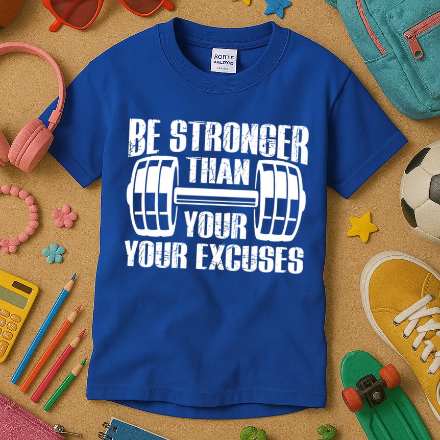 Be Stronger Than Your Excuses Motivational Workout Fitness Gift Kids T-Shirt
