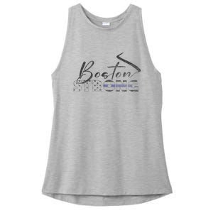 Boston Strong Thin Blue Line US Flag Ladies PosiCharge Tri-Blend Wicking Tank