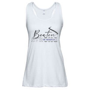 Boston Strong Thin Blue Line US Flag Ladies Essential Flowy Tank