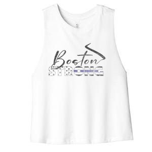 Boston Strong Thin Blue Line US Flag Women's Racerback Cropped Tank