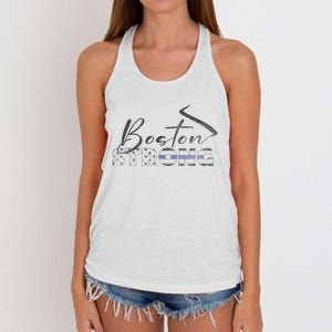 Boston Strong Thin Blue Line US Flag Women's Knotted Racerback Tank