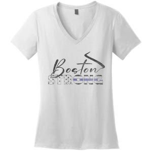 Boston Strong Thin Blue Line US Flag Women's V-Neck T-Shirt