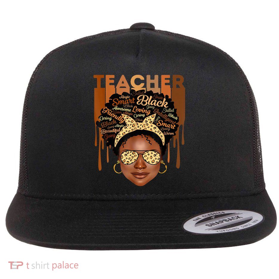 Black Smart Teacher Flat Bill Trucker Hat