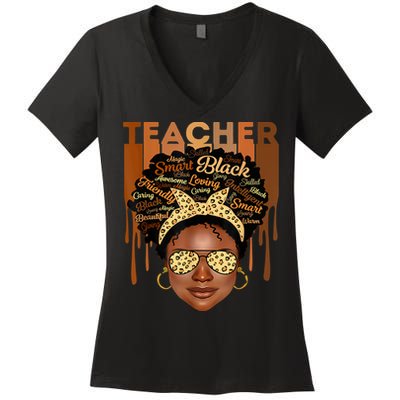 Black Smart Teacher Women's V-Neck T-Shirt