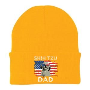 Best Shih Tzu Dad Ever American Flag 4th Of July Father Day Knit Cap Winter Beanie