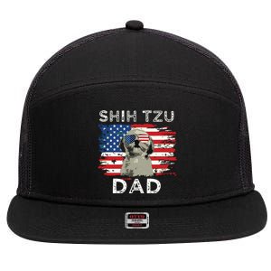 Best Shih Tzu Dad Ever American Flag 4th Of July Father Day 7 Panel Mesh Trucker Snapback Hat