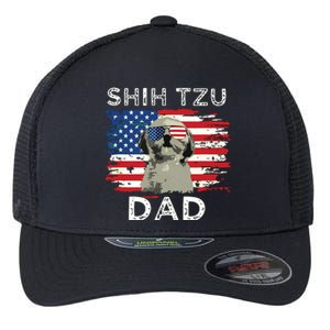 Best Shih Tzu Dad Ever American Flag 4th Of July Father Day Flexfit Unipanel Trucker Cap