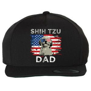 Best Shih Tzu Dad Ever American Flag 4th Of July Father Day Wool Snapback Cap