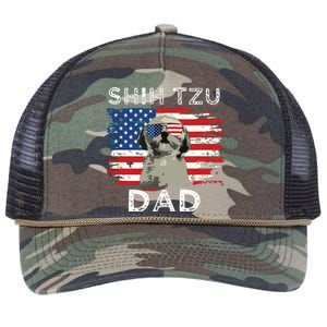 Best Shih Tzu Dad Ever American Flag 4th Of July Father Day Retro Rope Trucker Hat Cap