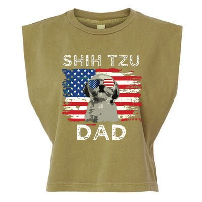 Best Shih Tzu Dad Ever American Flag 4th Of July Father Day Garment-Dyed Women's Muscle Tee