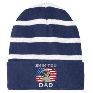 Best Shih Tzu Dad Ever American Flag 4th Of July Father Day Striped Beanie with Solid Band