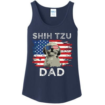 Best Shih Tzu Dad Ever American Flag 4th Of July Father Day Ladies Essential Tank