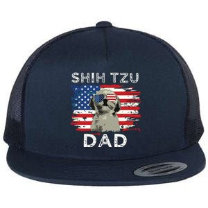 Best Shih Tzu Dad Ever American Flag 4th Of July Father Day Flat Bill Trucker Hat