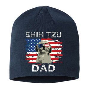 Best Shih Tzu Dad Ever American Flag 4th Of July Father Day Sustainable Beanie