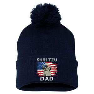 Best Shih Tzu Dad Ever American Flag 4th Of July Father Day Pom Pom 12in Knit Beanie