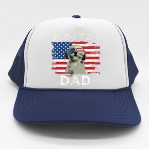 Best Shih Tzu Dad Ever American Flag 4th Of July Father Day Trucker Hat