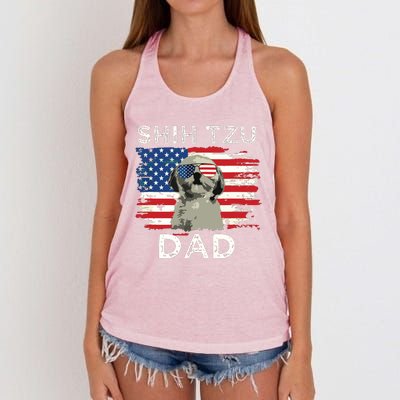 Best Shih Tzu Dad Ever American Flag 4th Of July Father Day Women's Knotted Racerback Tank