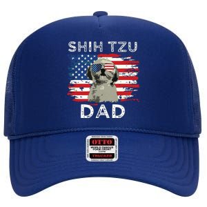 Best Shih Tzu Dad Ever American Flag 4th Of July Father Day High Crown Mesh Back Trucker Hat