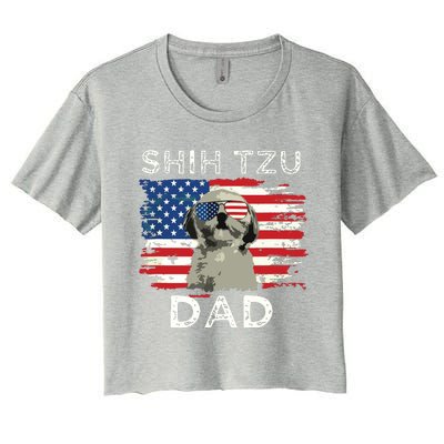 Best Shih Tzu Dad Ever American Flag 4th Of July Father Day Women's Crop Top Tee