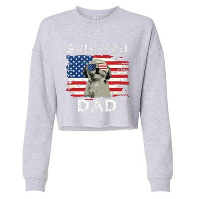 Best Shih Tzu Dad Ever American Flag 4th Of July Father Day Cropped Pullover Crew