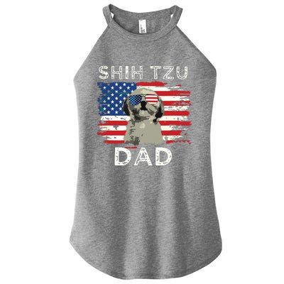 Best Shih Tzu Dad Ever American Flag 4th Of July Father Day Women’s Perfect Tri Rocker Tank