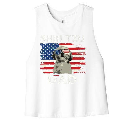 Best Shih Tzu Dad Ever American Flag 4th Of July Father Day Women's Racerback Cropped Tank