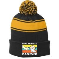 Best Shih Tzu Dad Ever Funny Shih Tzu Stripe Pom Pom Beanie