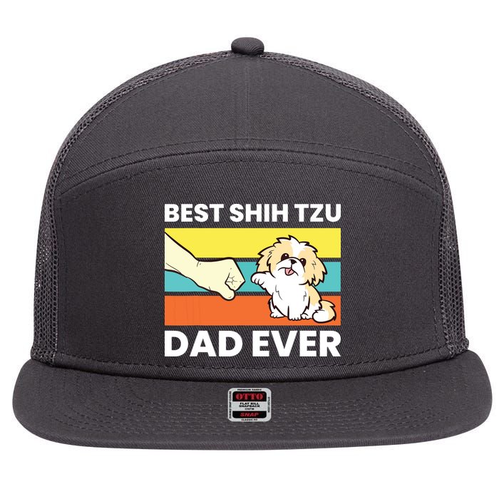Best Shih Tzu Dad Ever Funny Shih Tzu 7 Panel Mesh Trucker Snapback Hat