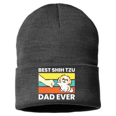 Best Shih Tzu Dad Ever Funny Shih Tzu Sustainable Knit Beanie