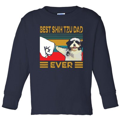 Best Shih Tzu Dad Ever Retro Vintage Toddler Long Sleeve Shirt