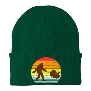 Bigfoot Sasquatch Turkey Sunset Retro Thanksgiving Day Gift Knit Cap Winter Beanie