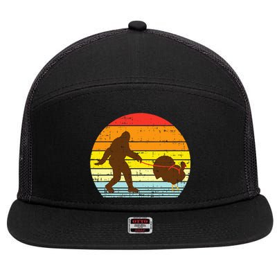 Bigfoot Sasquatch Turkey Sunset Retro Thanksgiving Day Gift 7 Panel Mesh Trucker Snapback Hat