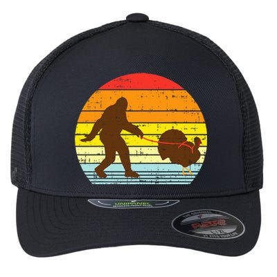 Bigfoot Sasquatch Turkey Sunset Retro Thanksgiving Day Gift Flexfit Unipanel Trucker Cap