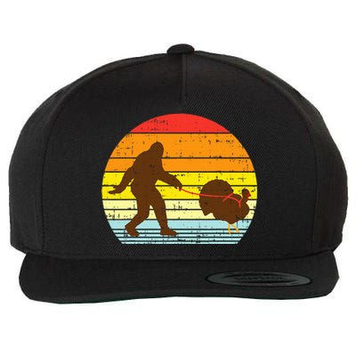 Bigfoot Sasquatch Turkey Sunset Retro Thanksgiving Day Gift Wool Snapback Cap