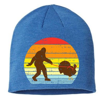 Bigfoot Sasquatch Turkey Sunset Retro Thanksgiving Day Gift Sustainable Beanie