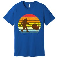 Bigfoot Sasquatch Turkey Sunset Retro Thanksgiving Day Gift Premium T-Shirt