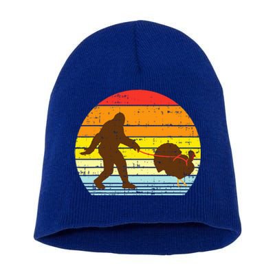 Bigfoot Sasquatch Turkey Sunset Retro Thanksgiving Day Gift Short Acrylic Beanie