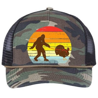 Bigfoot Sasquatch Turkey Sunset Retro Thanksgiving Day Gift Retro Rope Trucker Hat Cap