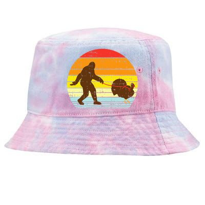 Bigfoot Sasquatch Turkey Sunset Retro Thanksgiving Day Gift Tie-Dyed Bucket Hat