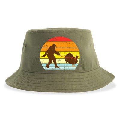 Bigfoot Sasquatch Turkey Sunset Retro Thanksgiving Day Gift Sustainable Bucket Hat