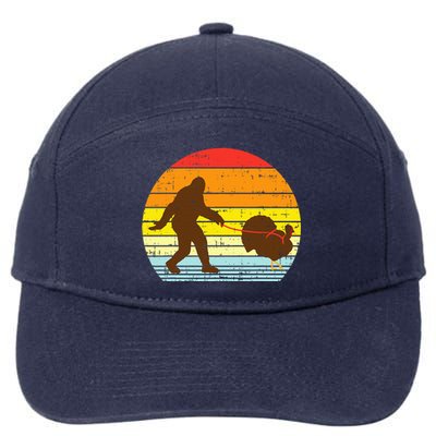 Bigfoot Sasquatch Turkey Sunset Retro Thanksgiving Day Gift 7-Panel Snapback Hat