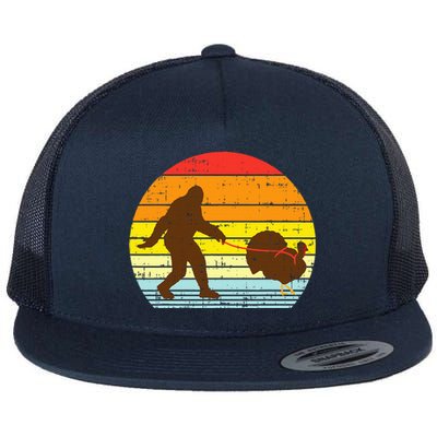 Bigfoot Sasquatch Turkey Sunset Retro Thanksgiving Day Gift Flat Bill Trucker Hat